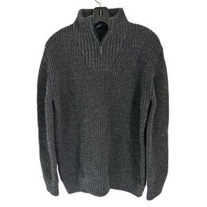 IrelandsEye Gray Knitted Pullover 1/4 Zip Charcoal Ribbed Collar Made in Ireland